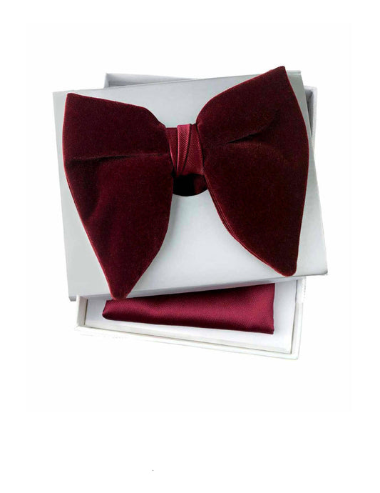 KOSS ATELIER dark red velvet bow tie elegantly packaged in a gift box
