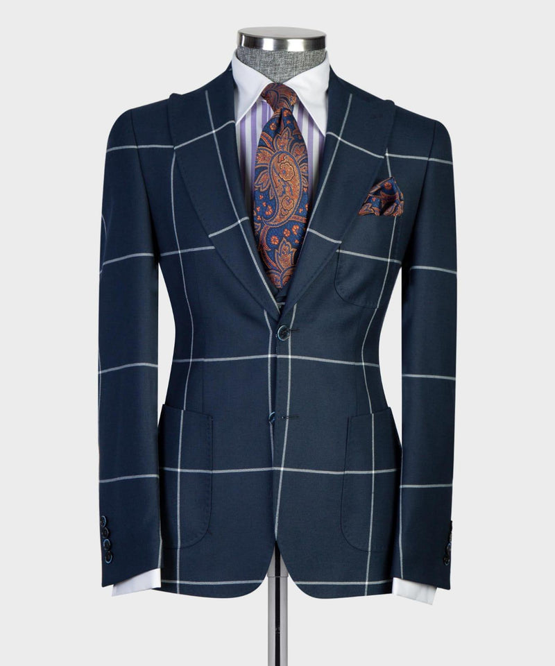 3 pieces Blue Pattern Business Suit