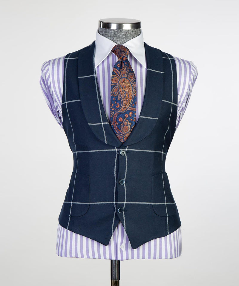 3 pieces Blue Pattern Business Suit Vest