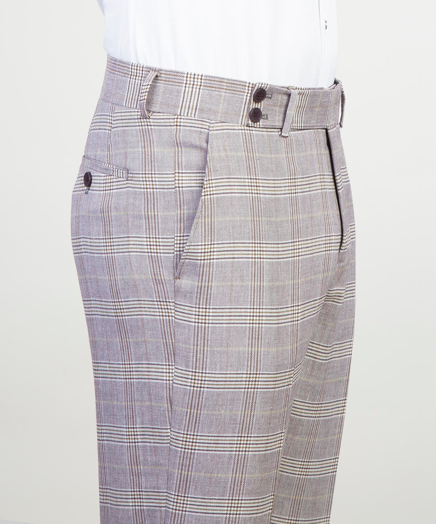 Light gray formal double breasted suit trousers with a classic plaid pattern and tailored fit