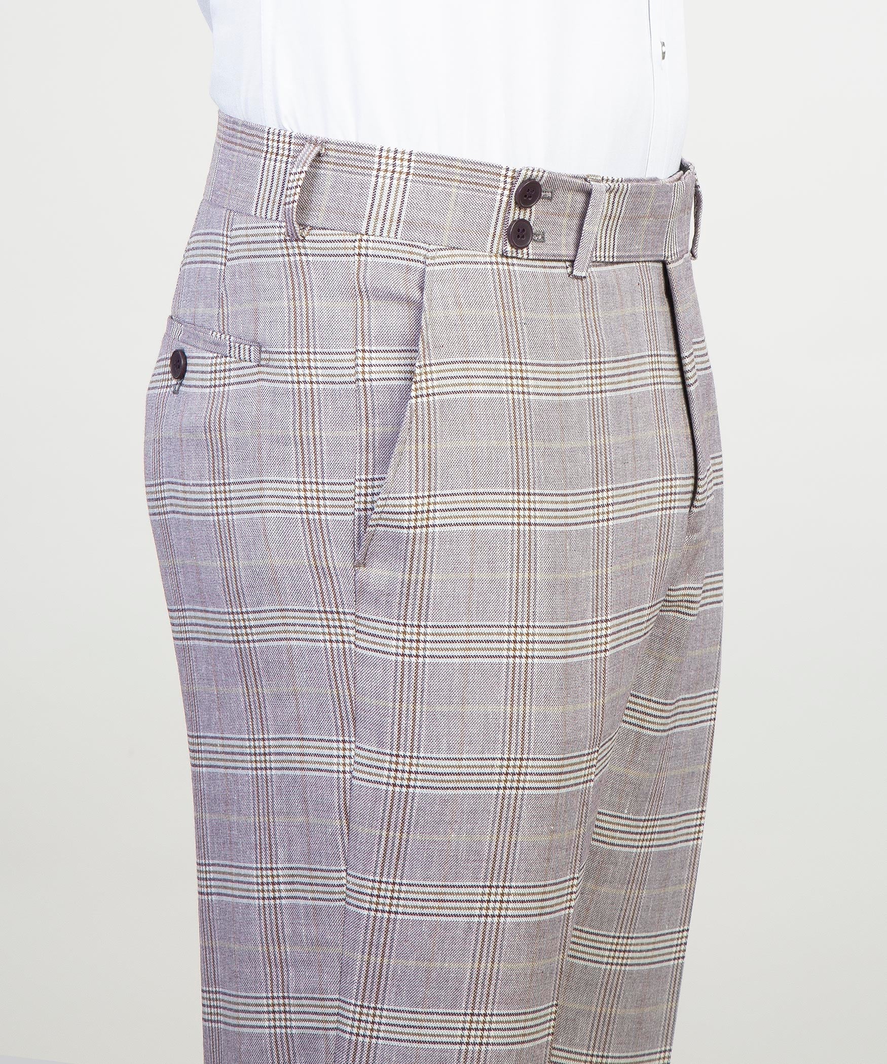 Light gray formal double breasted suit trousers with a classic plaid pattern and tailored fit