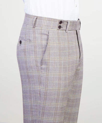 Light gray formal double breasted suit trousers with a classic plaid pattern and tailored fit