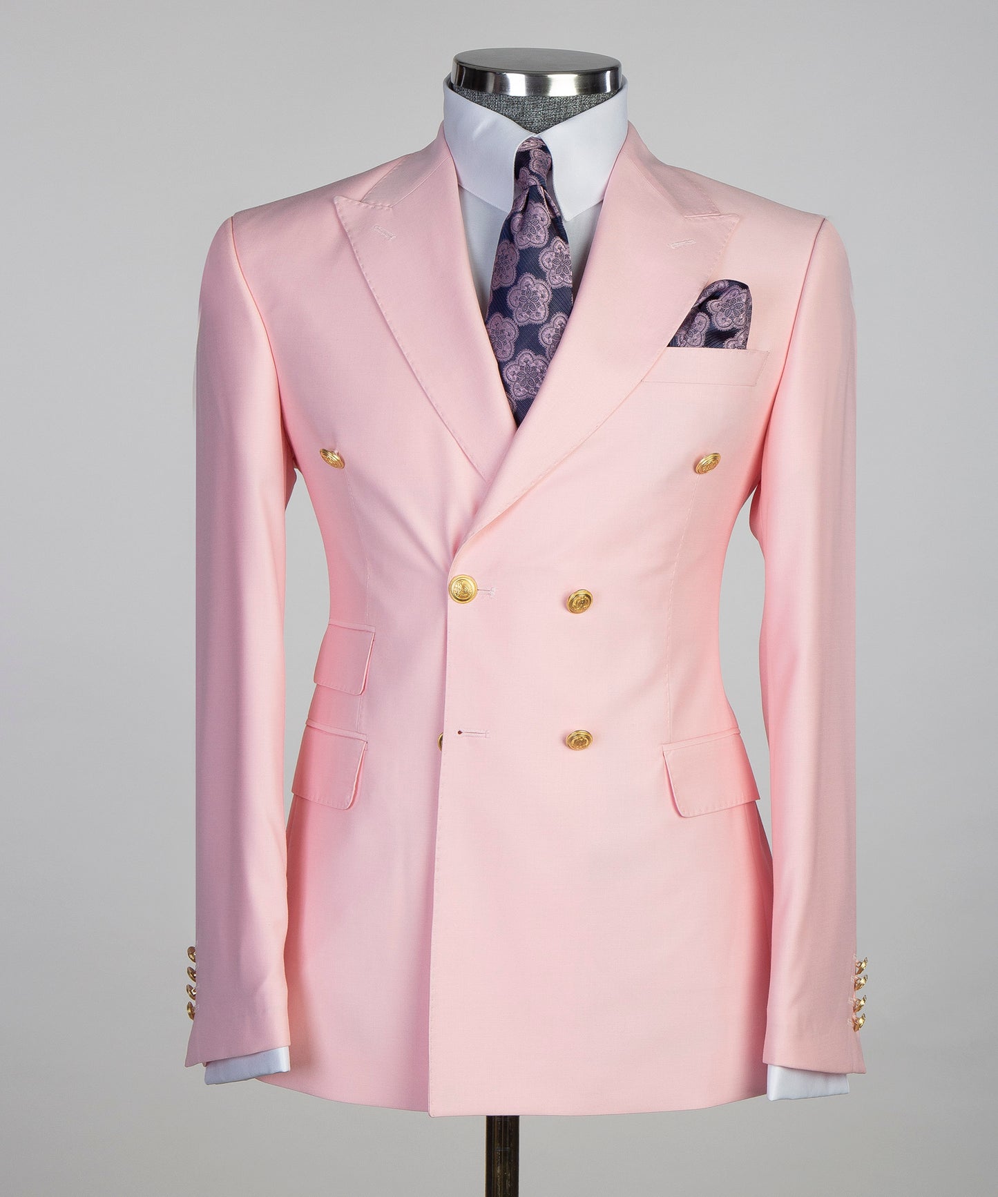 Light pink Double Breasted blazer with gold buttons and elegant details for formal occasions