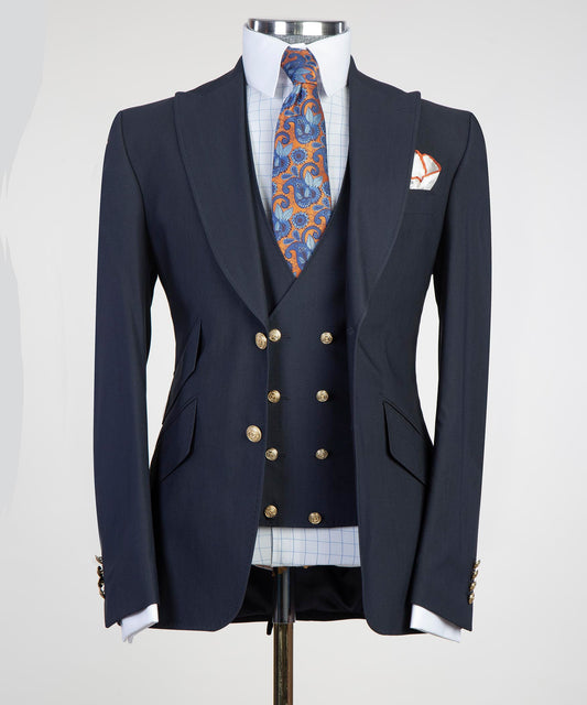 KOSS ATELIER luxury black plaid suit with tailored fit and stylish accessories