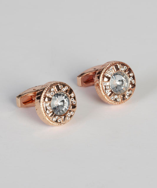 Elegant KOSS ATELIER luxury cufflinks for suits featuring a round design with sparkling crystals