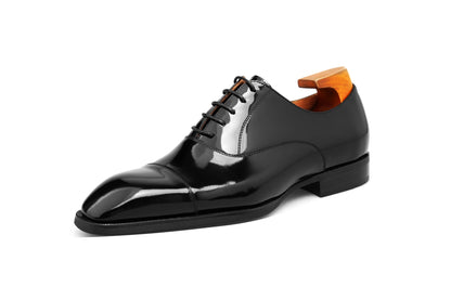 KOSS ATELIER black cap toe oxford shoes polished leather lace up formal mens dress shoe with wooden shoe tree