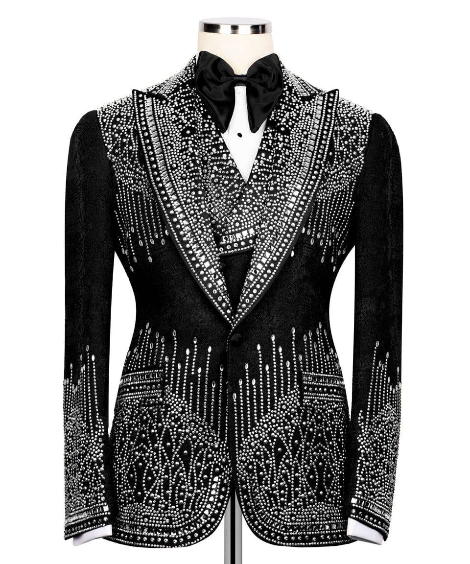 Premium Handmade Black Full Stone Tuxedo – Ultimate Luxury & Elegance
