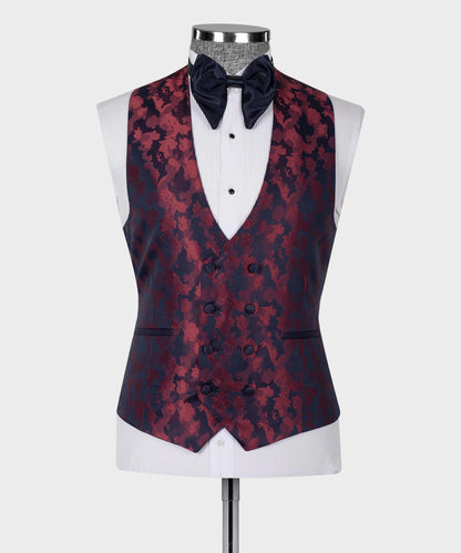 KOSS ATELIER handmade royal tuxedo for men burgundy navy floral brocade waistcoat with bow tie