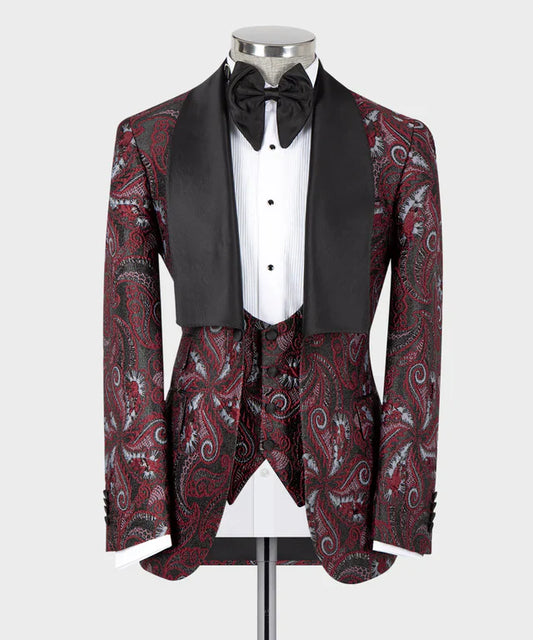 KOSS ATELIER Rose Black Tuxedo with paisley pattern and black satin shawl lapel