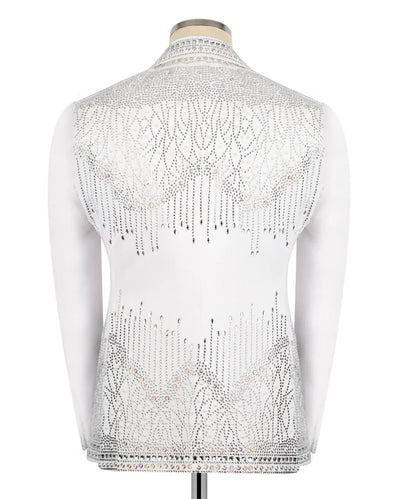 KOSS ATELIER handmade silver tuxedo for men white embellished jacket back view with crystal detailing