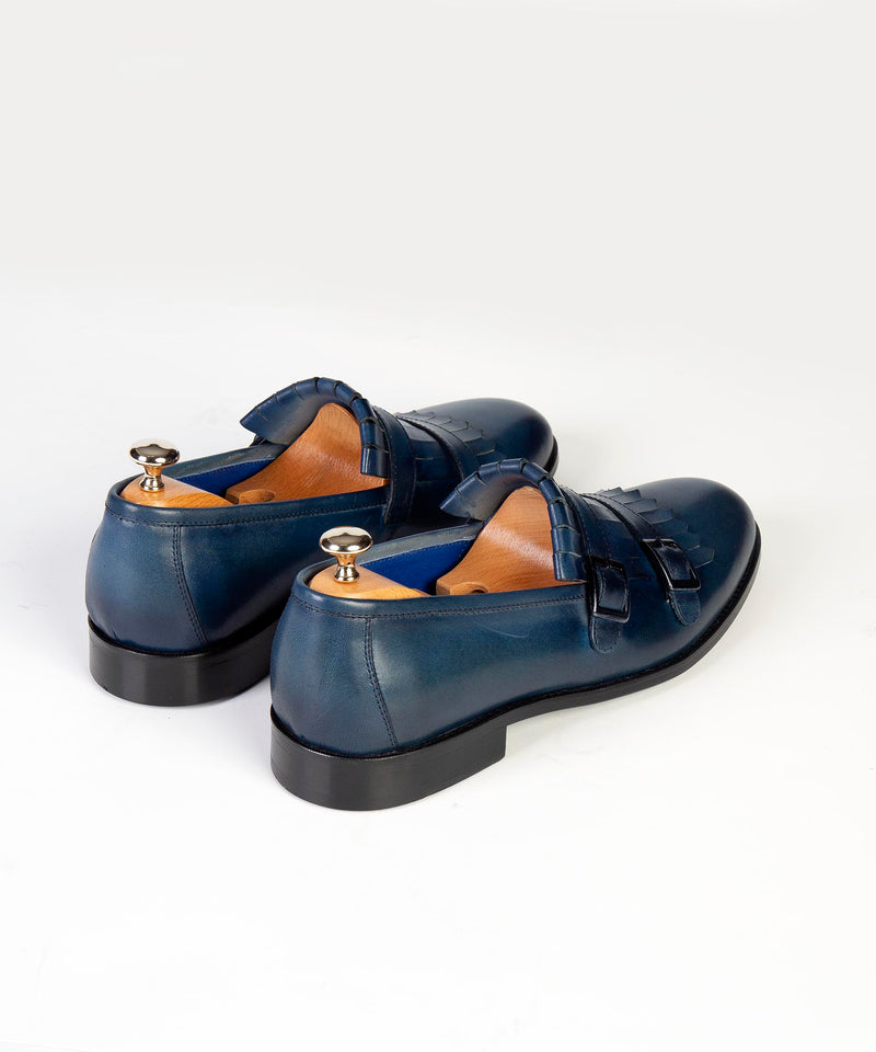 Navy Blue Double Monk Leather Loafer shoe