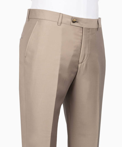 KOSS ATELIER beige tailored suit trousers from men’s three-piece suit with front crease and belt loops