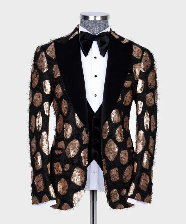 KOSS ATELIER Velvet Tuxedo Copper jacket with black velvet lapels and metallic copper spots